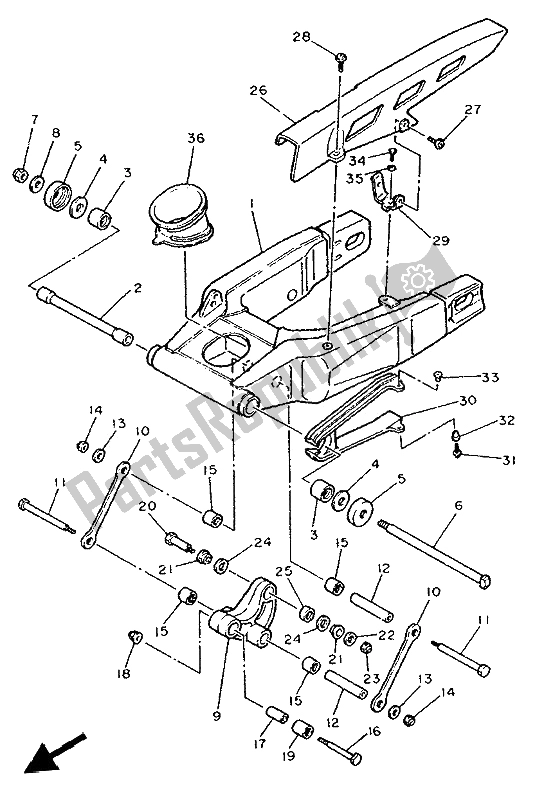 Alle onderdelen voor de Achterste Arm van de Yamaha FZR 1000 1992