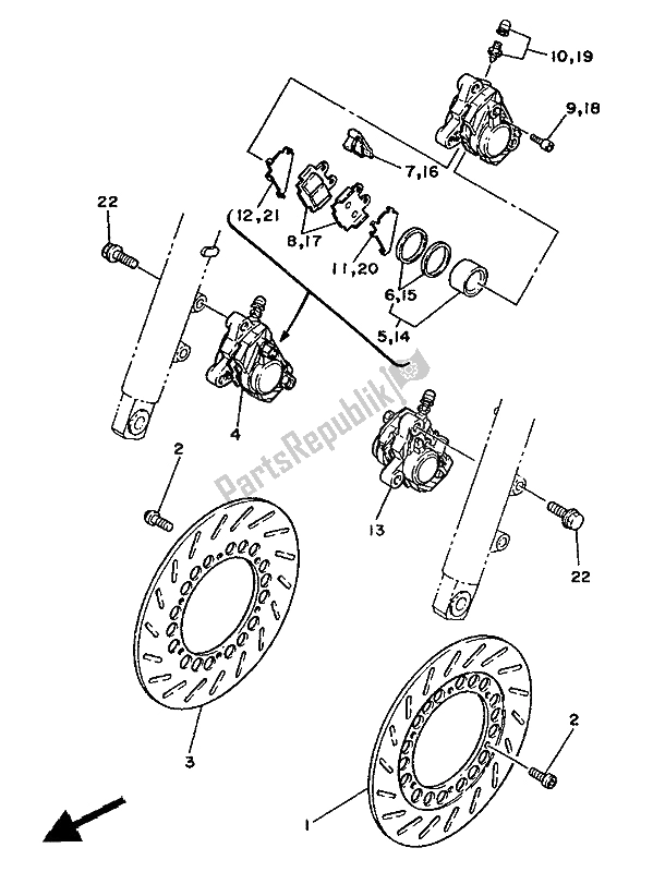 Toutes les pièces pour le étrier De Frein Avant du Yamaha RD 350 LC 1986