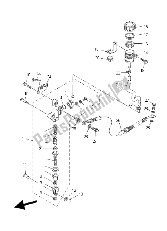 All parts for the Rear Master Cylinder of the Yamaha YFM 700R 2008