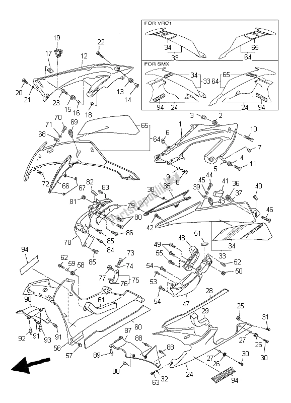 Tutte le parti per il Cowling 2 del Yamaha YZF R6 600 2009