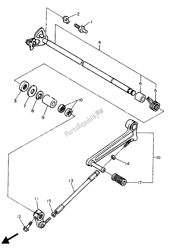 All parts for the Shift Shaft of the Yamaha FZ 750R 1989