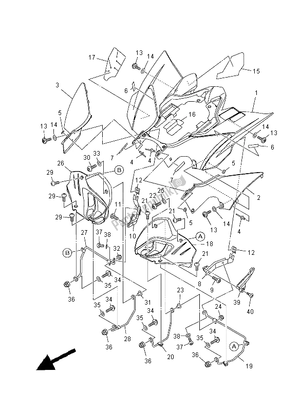 Tutte le parti per il Parafango Posteriore del Yamaha YFZ 450R 2012