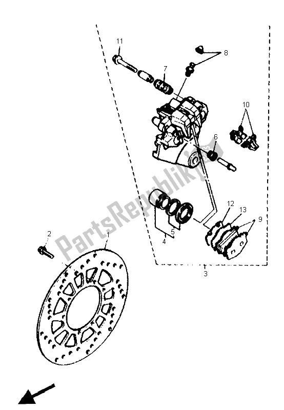 All parts for the Rear Brake Caliper of the Yamaha XTZ 660 Tenere 1996