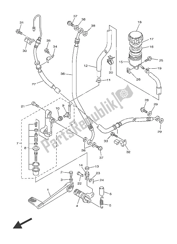 All parts for the Rear Master Cylinder of the Yamaha FJR 1300 AS 2016