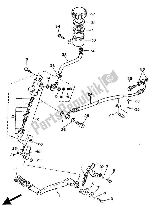 Toutes les pièces pour le Maître-cylindre Arrière du Yamaha FZ 750 Genesis 1991