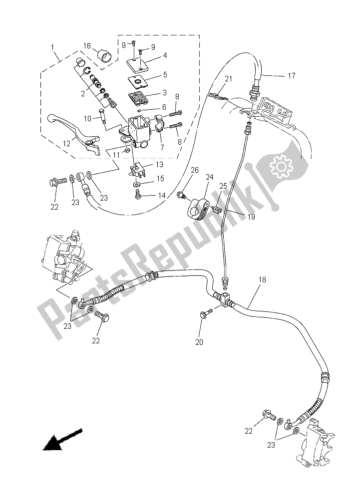 All parts for the Front Master Cylinder of the Yamaha YFM 700R 2015