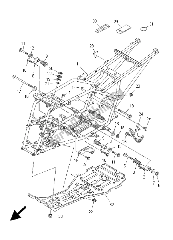 All parts for the Frame of the Yamaha YFM 350 Grizzly 2X4 2009