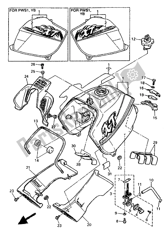 All parts for the Fuel Tank of the Yamaha XT 600K 1994
