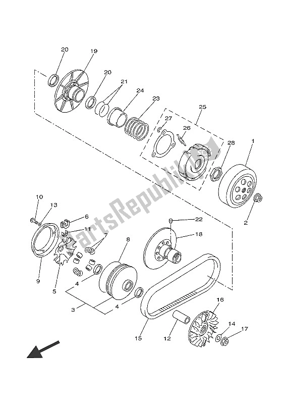 All parts for the Clutch of the Yamaha YP 250 RA 2016