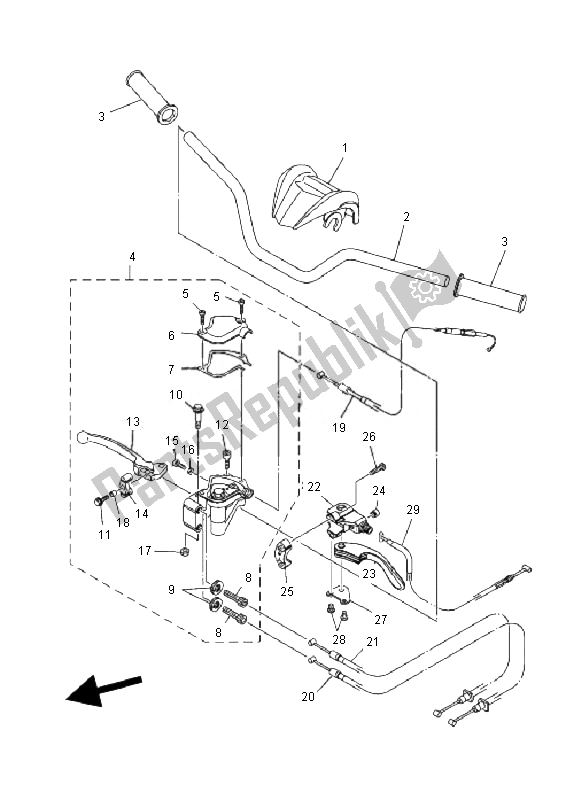 All parts for the Steering Handle & Cable of the Yamaha YFM 90R 2010