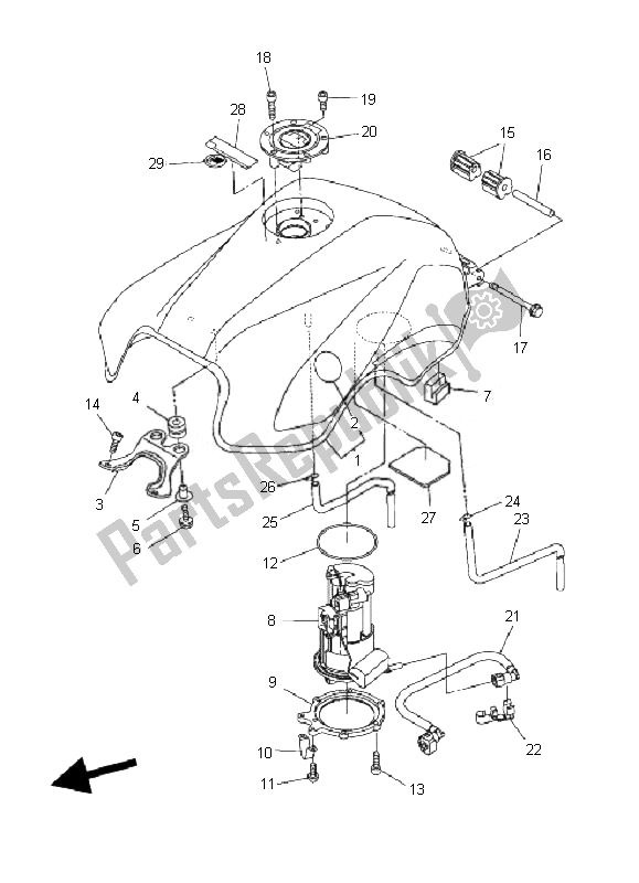 Alle onderdelen voor de Benzinetank van de Yamaha FZ6 NA 600 2007