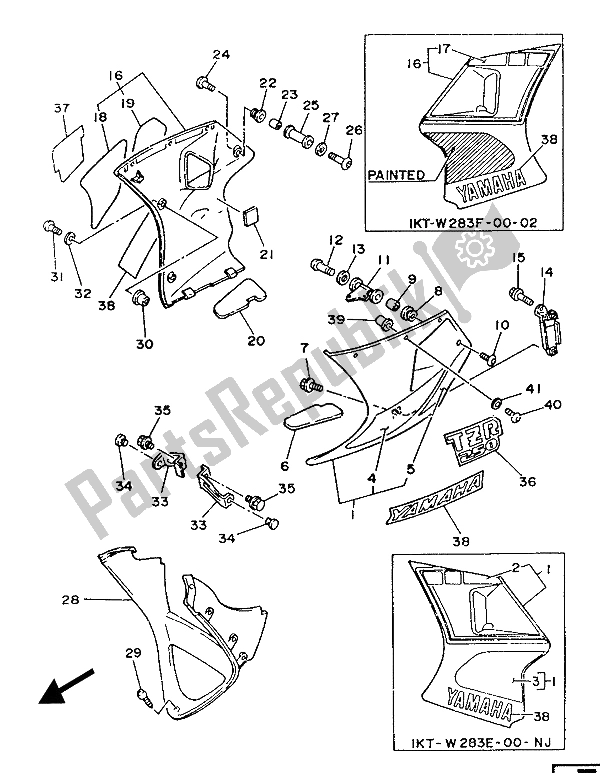 All parts for the Cowling 2 of the Yamaha TZR 250 1987