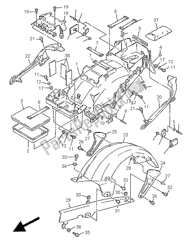All parts for the Rear Fender of the Yamaha GTS 1000 1998