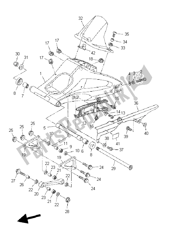 Alle onderdelen voor de Achterste Arm van de Yamaha FZ8 NA 800 2011