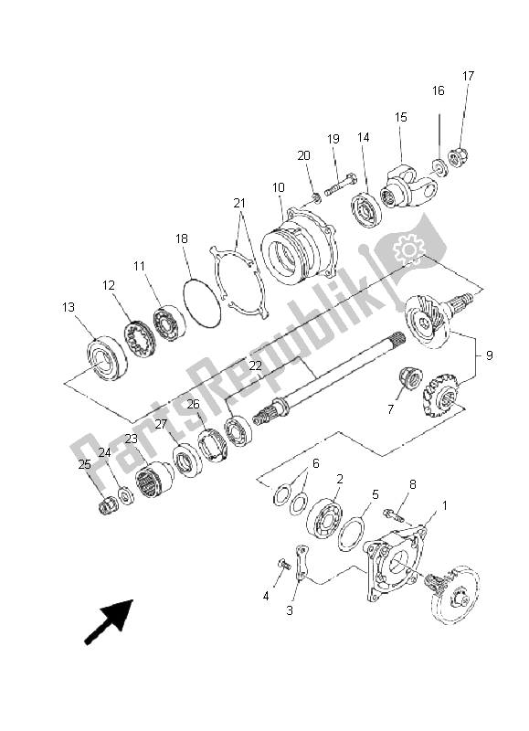 All parts for the Middle Drive Gear of the Yamaha YXR 700F Rhino 2011