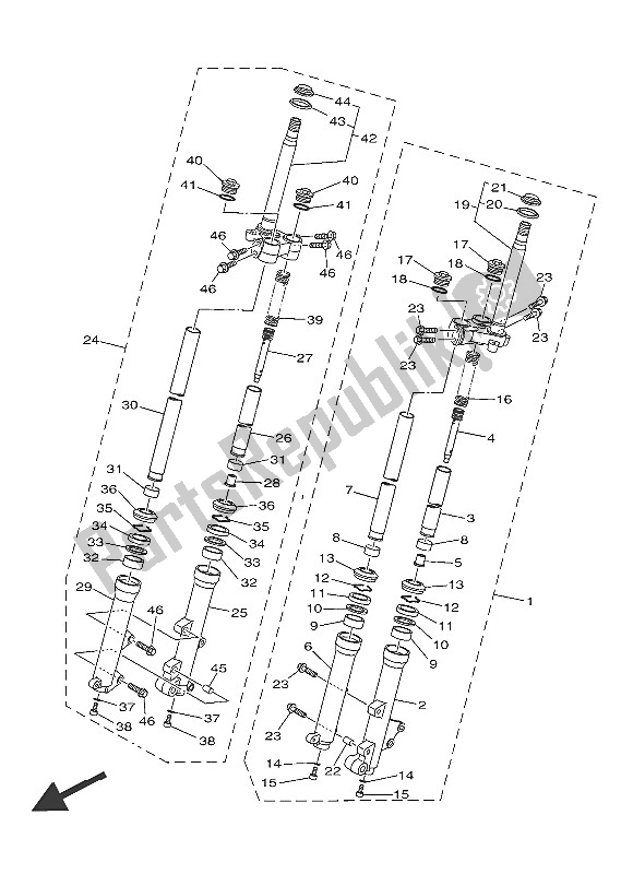 All parts for the Front Fork of the Yamaha MW 125 2016