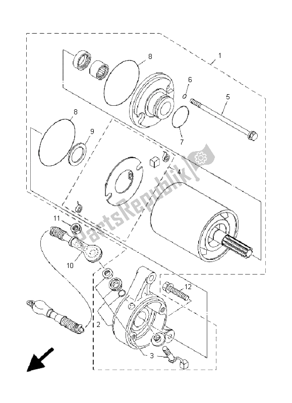 All parts for the Starting Motor of the Yamaha YFM 350R 2009