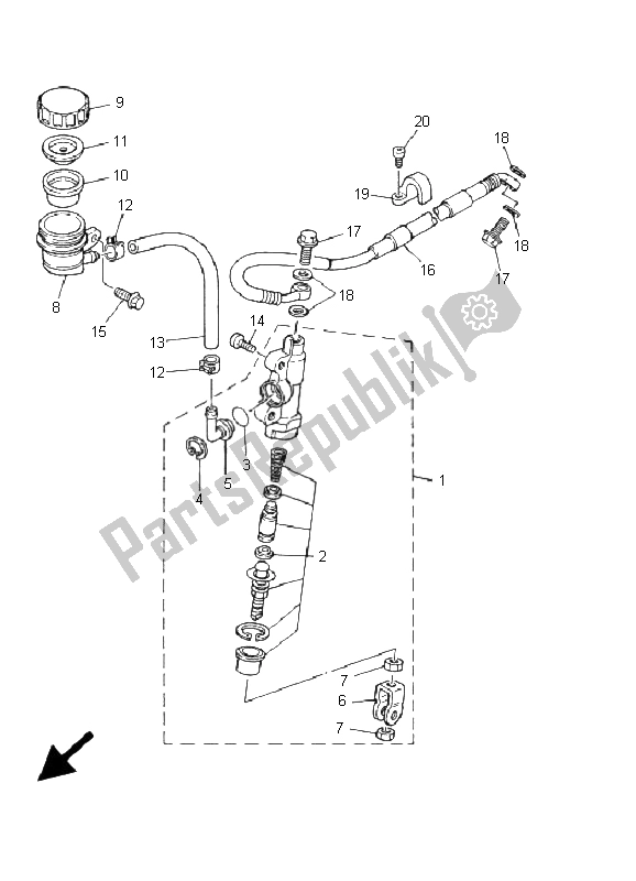 All parts for the Rear Master Cylinder of the Yamaha YZ 250 2001