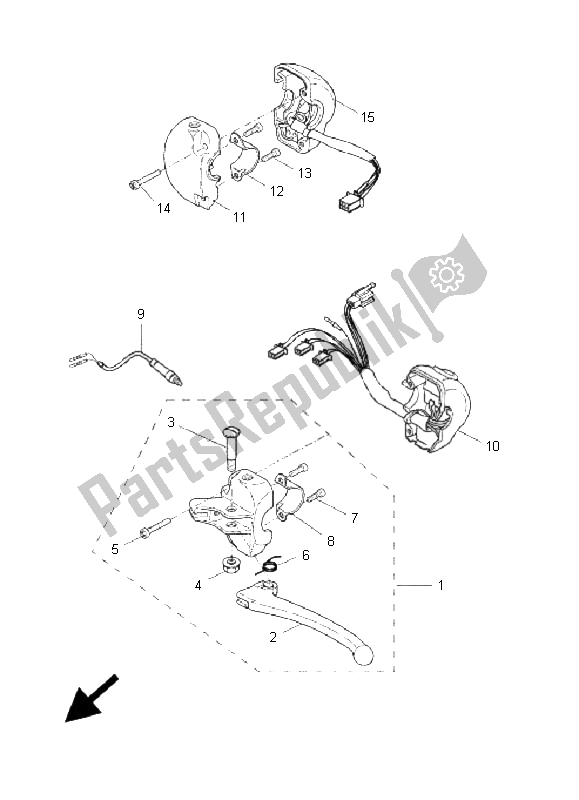 All parts for the Handle Switch & Lever of the Yamaha YH 50 WHY 2005