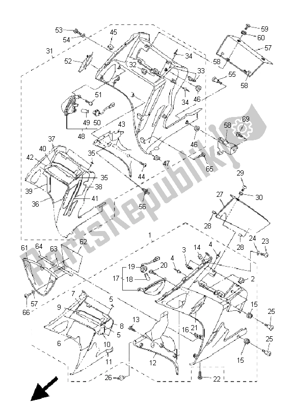 Toutes les pièces pour le Capot 2 du Yamaha FJR 1300A 2011