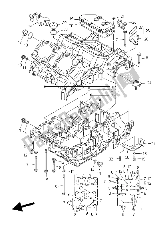 All parts for the Crankcase of the Yamaha VMX 17 1700 2009