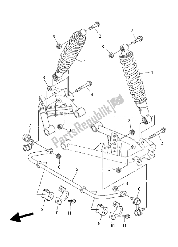 All parts for the Rear Suspension of the Yamaha YFM 350F Grizzly 4X4 IRS 2010