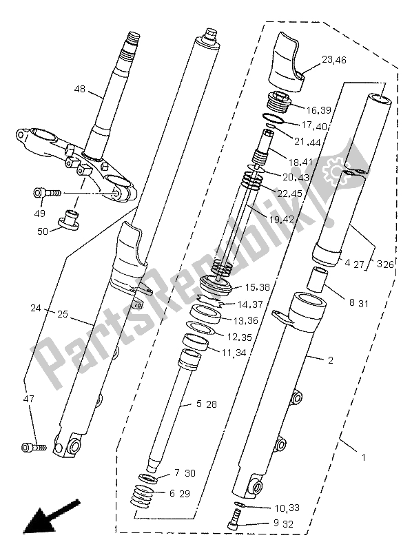 Todas las partes para Tenedor Frontal de Yamaha TDM 850 1996