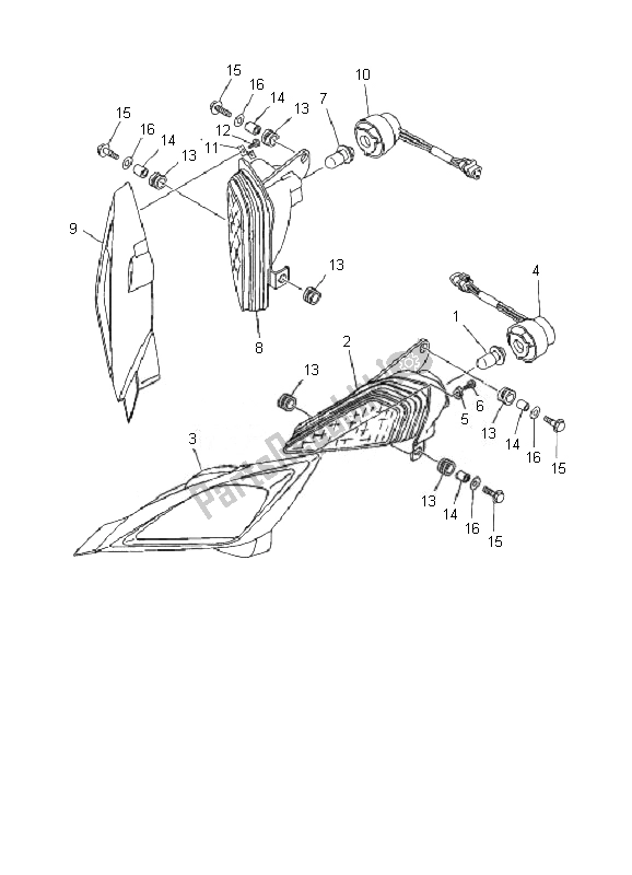 All parts for the Headlight of the Yamaha YFM 700R 2007