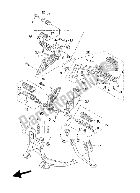 All parts for the Stand & Footrest of the Yamaha XJR 1300 2008