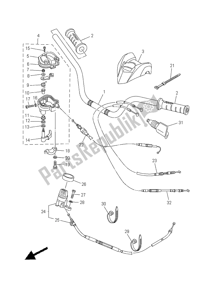 All parts for the Steering Handle & Cable of the Yamaha YFM 700R 2015