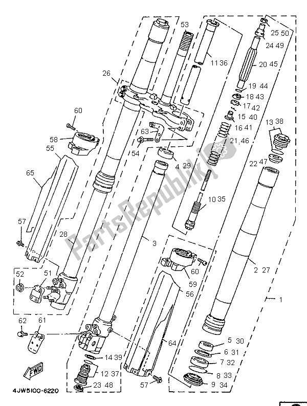 All parts for the Front Fork of the Yamaha WR 250Z 1996