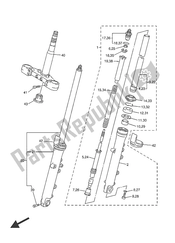 All parts for the Front Fork of the Yamaha XJR 1300C 2016