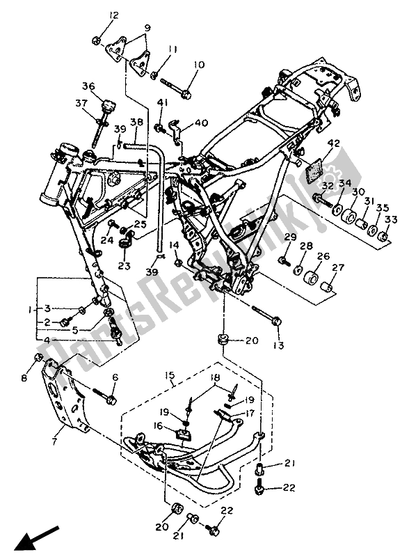All parts for the Frame of the Yamaha XT 600E 1990