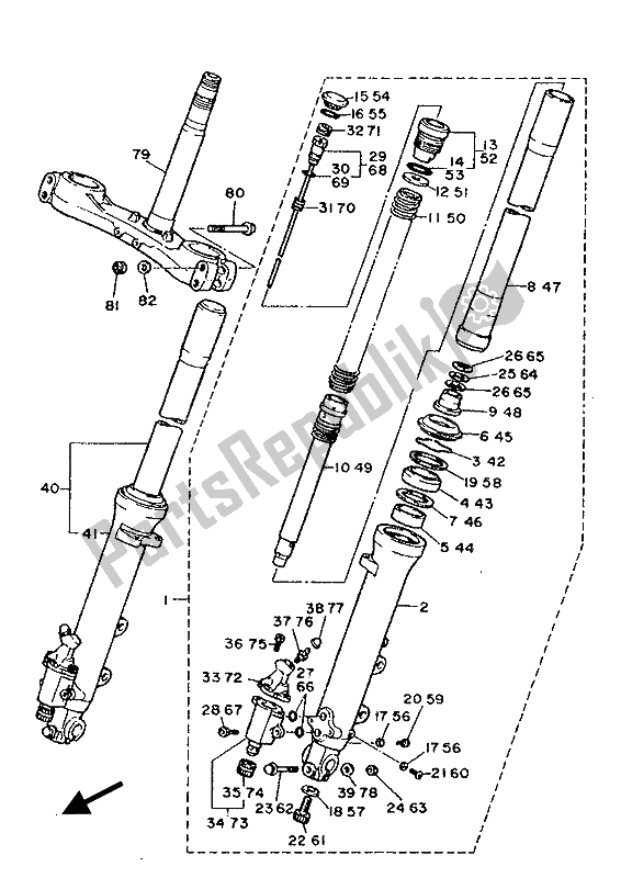 Alle onderdelen voor de Voorvork van de Yamaha FJ 1200 1987
