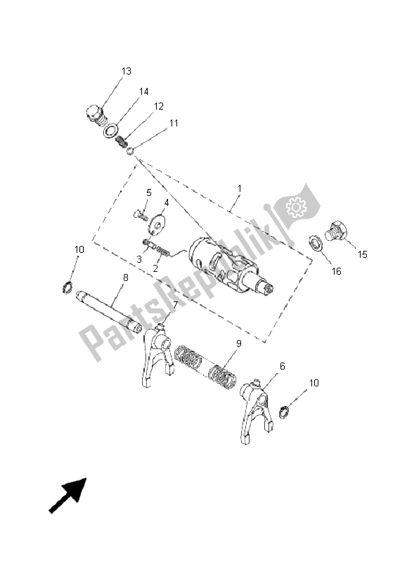 All parts for the Shift Cam & Fork of the Yamaha YXR 700F Rhino 2008