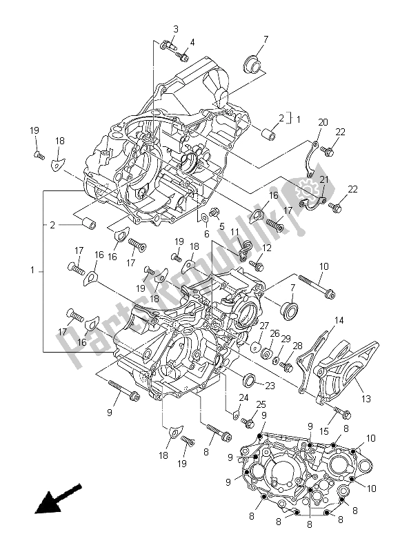 All parts for the Crankcase of the Yamaha YZ 450F 2014