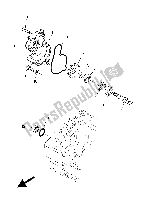 All parts for the Water Pump of the Yamaha WR 450F 2014