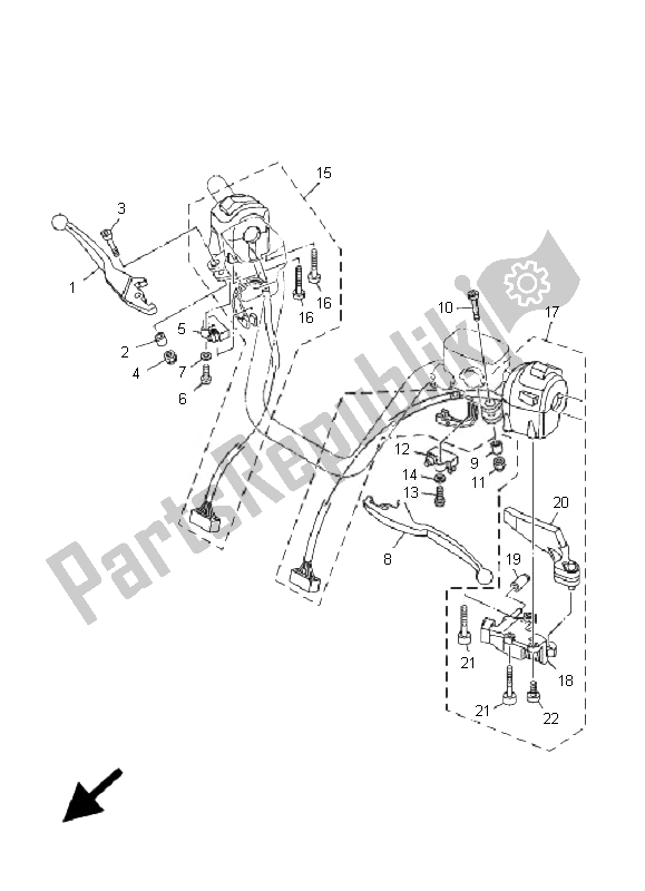 All parts for the Handle Switch & Lever of the Yamaha YP 400 Majesty 2007