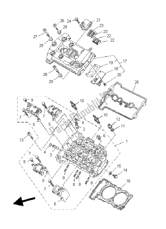 All parts for the Cylinder Head of the Yamaha TDM 900 2008