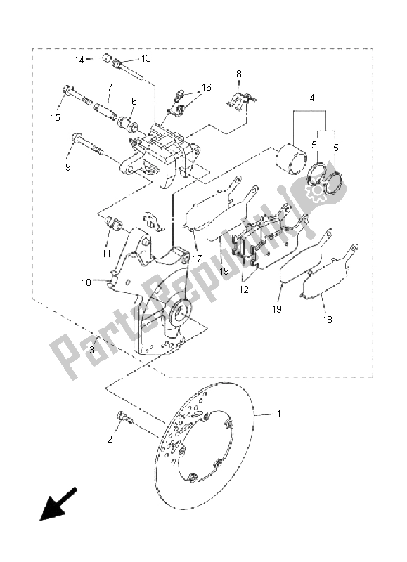 All parts for the Rear Brake Caliper of the Yamaha FZ1 NA Fazer 1000 2008