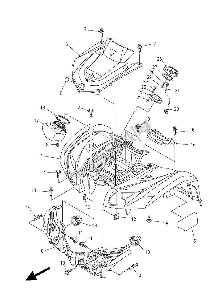 All parts for the Front Fender of the Yamaha YFM 450 Fwad IRS Grizzly 4X4 2015