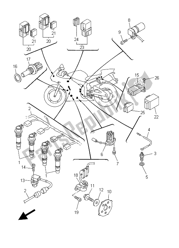 Wszystkie części do Elektryczny 1 Yamaha YZF R6 600 2003