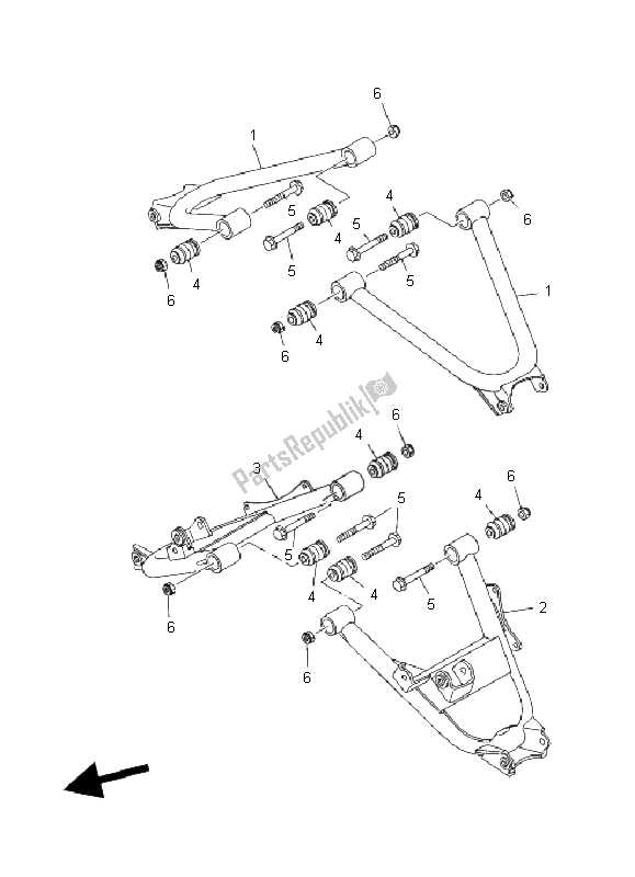 All parts for the Rear Arm of the Yamaha YXR 450 FA Rhino 2006