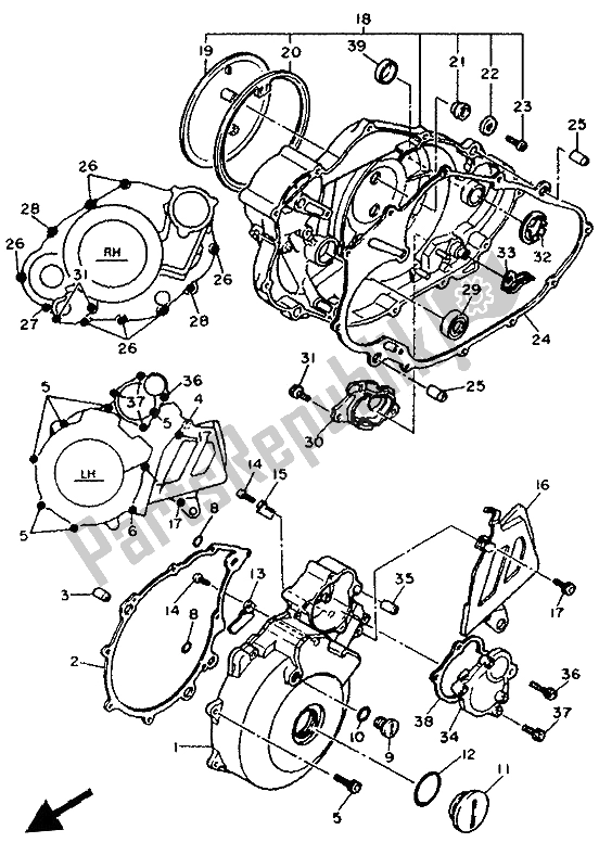 All parts for the Crankcase Cover 1 of the Yamaha XT 600K 1992