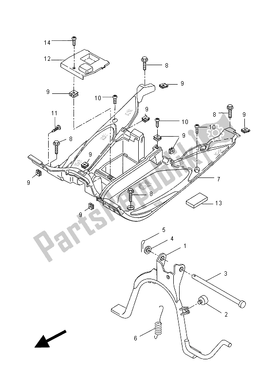 All parts for the Stand & Footrest of the Yamaha YQ 50 Aerox 2012