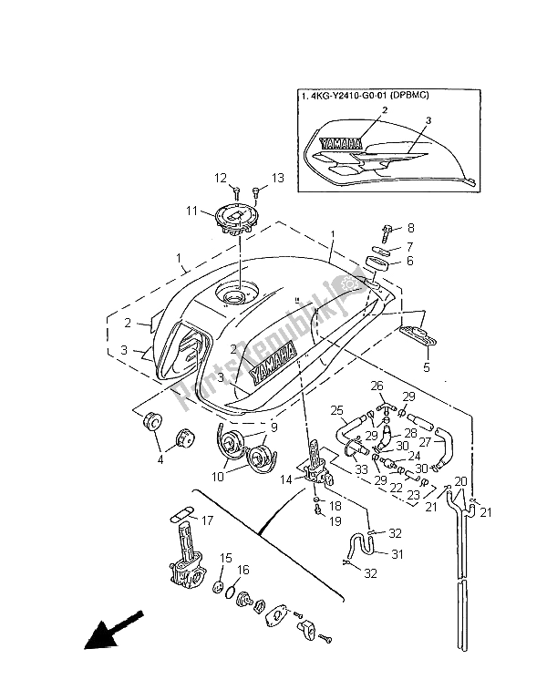 All parts for the Fuel Tank of the Yamaha XJR 1300 SP 1999