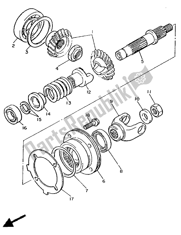 All parts for the Middle Drive Gear of the Yamaha XV 535 SE Virago 1988