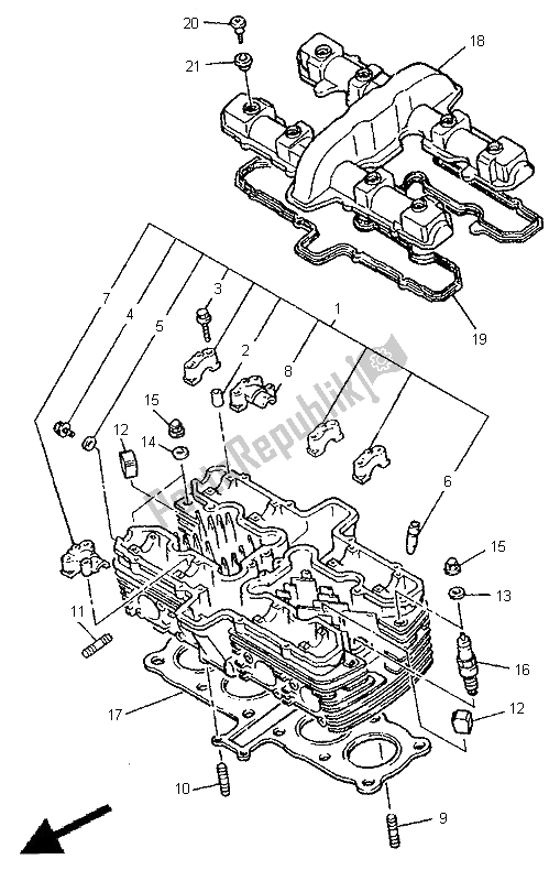 All parts for the Cylinder Head of the Yamaha XJR 1200 SP 1998