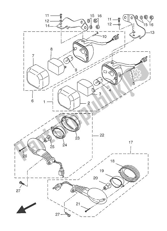 All parts for the Flasher Light of the Yamaha CW 50N 2016