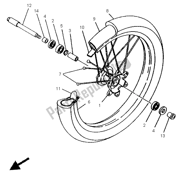 All parts for the Front Wheel of the Yamaha WR 250Z 1996